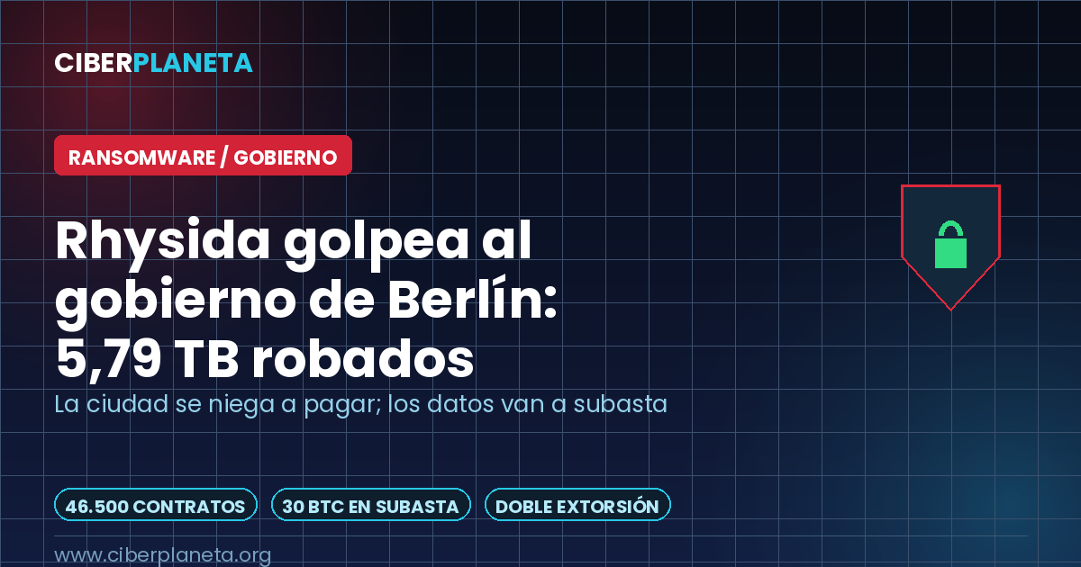 Rhysida golpea al gobierno de Berlín: 5,79 TB robados y la ciudad se niega a pagar